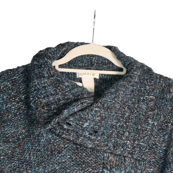 Orvis Tunic Sweater Womens L Marled Blue Wool Alpaca Blend Fuzzy Chunky Boho - Picture 5 of 9